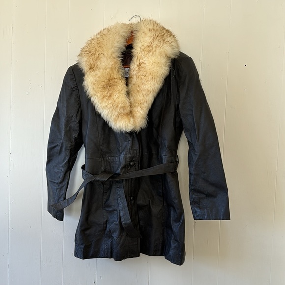 Vintage Women's Brown Deerskin Belted Leather Jacket Coat 14 with